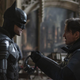 Director Matt Reeves with Robert Pattinson in costume as Batman.